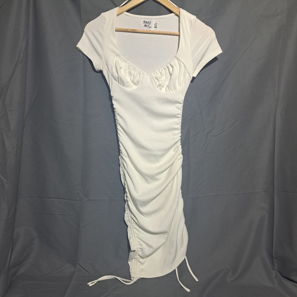 Princess Polly Sz 4 White Short Sleeve Ruched Tie Side‎ Dress